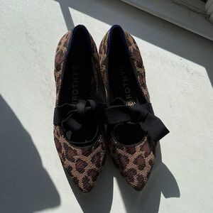 Rothy's Leopard Pattern Flats with Black Bow